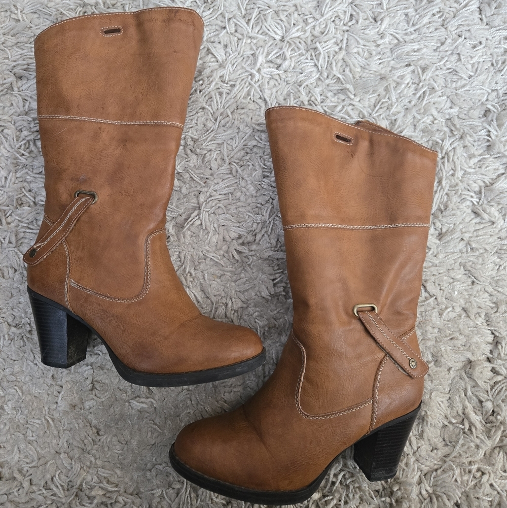 Women's Tan Mid-Calf Heeled Boots